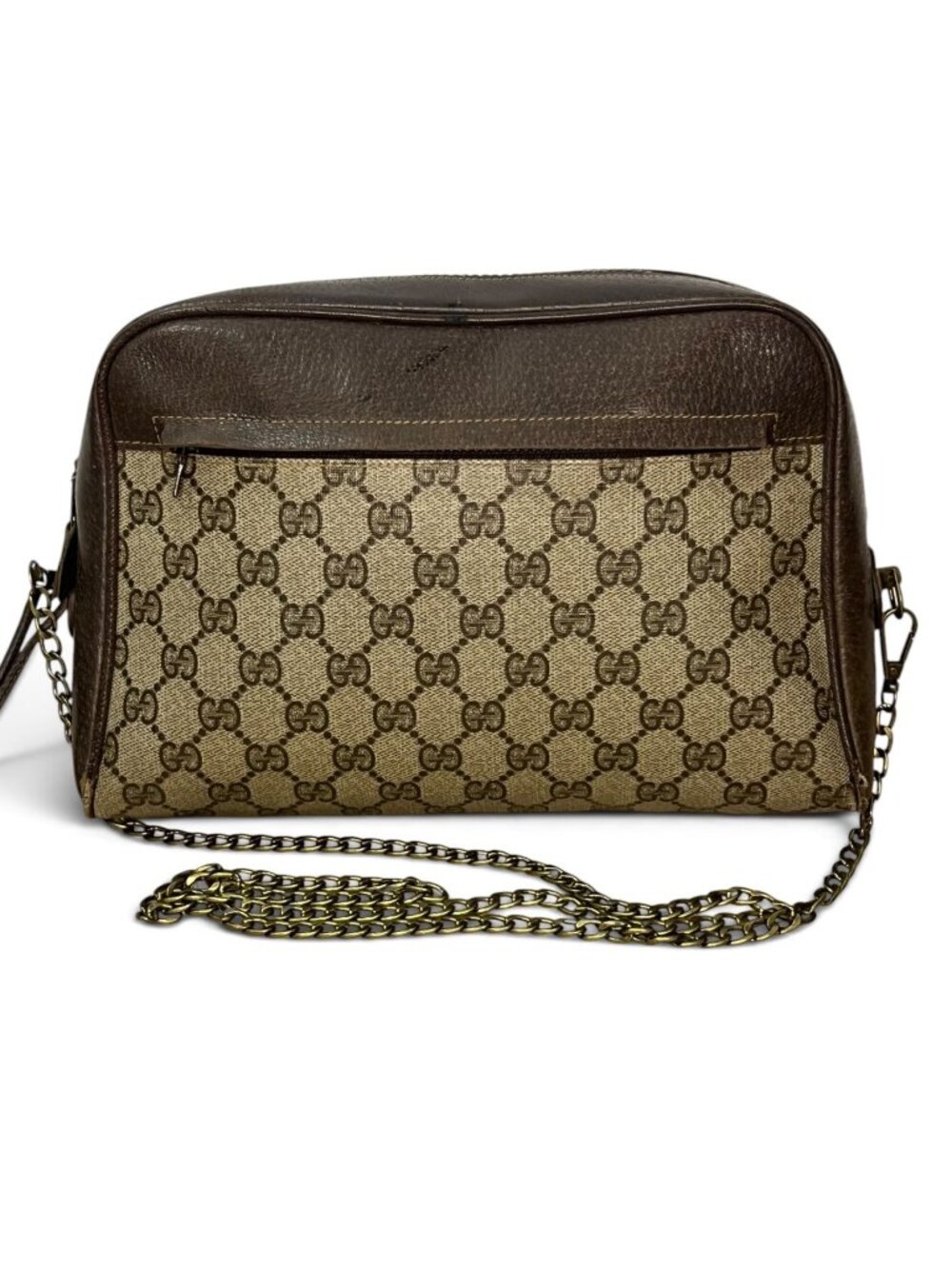 Vintage Gucci GG Monogram Canvas and Leather Shoulder Bag With Chain Strap